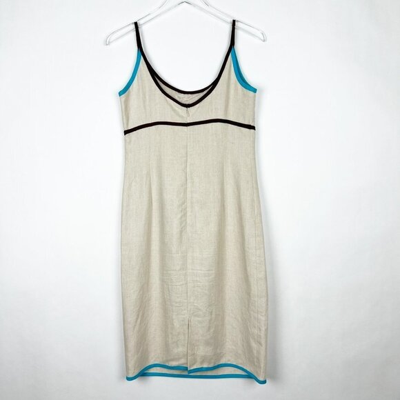 Donna Morgan Tank Dress Women's 6 Khaki 100% Linen Shell Bead Embellished Midi - Picture 13 of 14